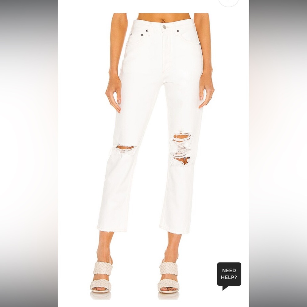 Agolde Riley High Rise Straight Jeans Women's Size 28 White Veil Distressed